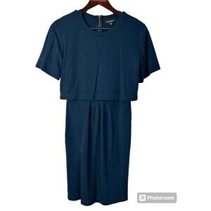 Lea And Viola Womens Popover Dress Size S Navy Blue Knee Length Short Sleeve E4
